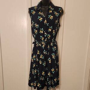 Charter Club Navy Sleeveless Floral Shirt Dress with Belt